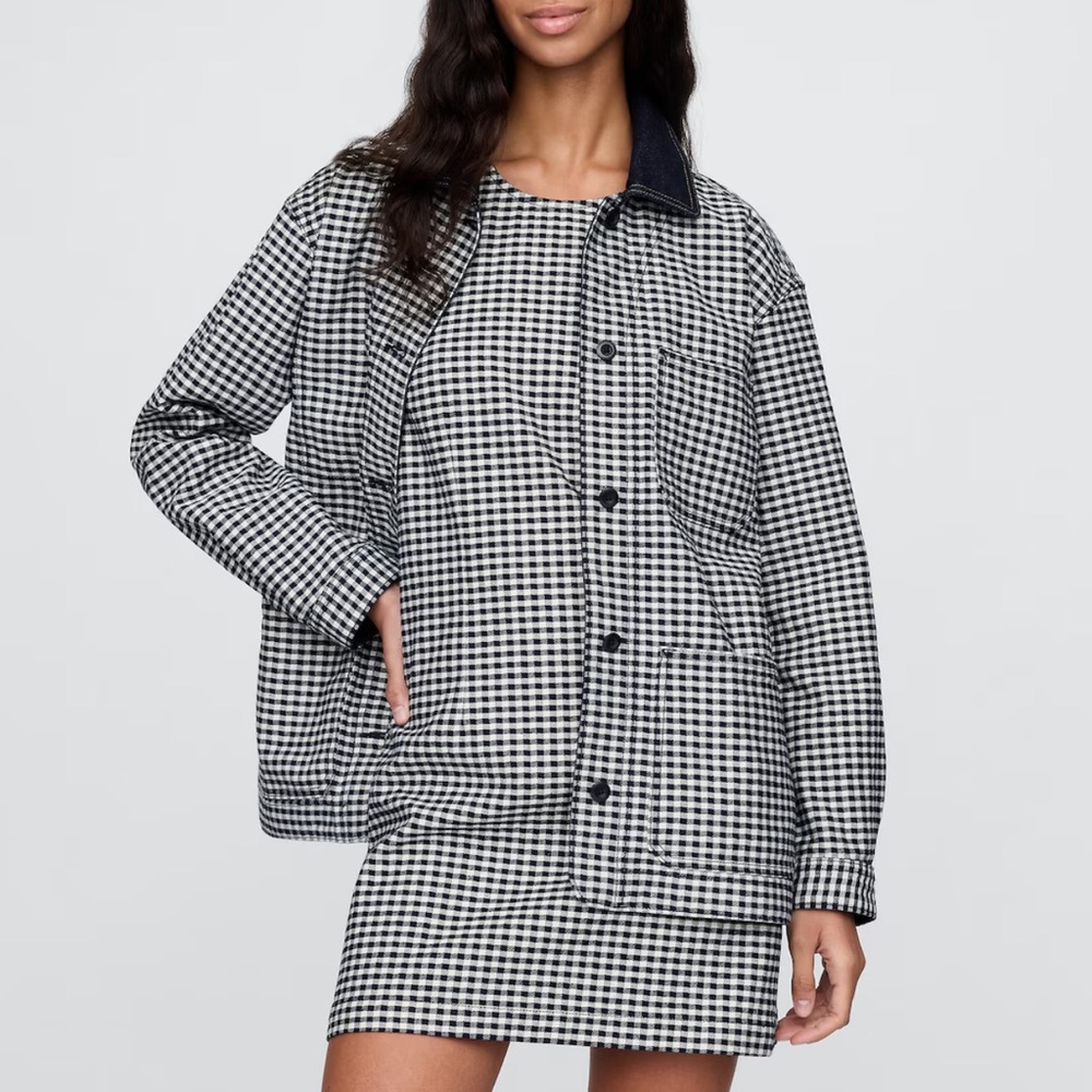 Women's Black and White Checkered Jean Jacket